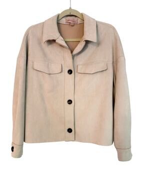 Philosophy Faux Suede Shacket Jacket Beige Blush Button Front Oversized Medium